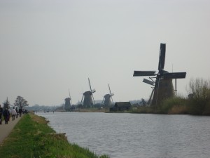 four windmills in a row at Kinderdijk on Adventures in Expat Land